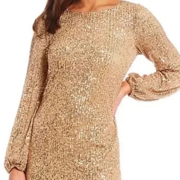 Preston & York Rosa Jewel Neck Long Blouson Sleeve Sequin Dress. Size 8.NWT! - Picture 3 of 12